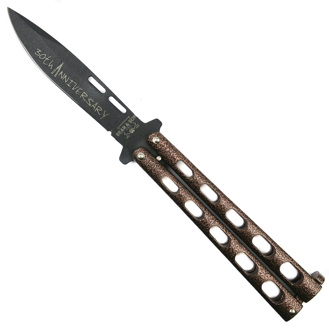 Bear & Son 115CV 30th Anniversary Copper Vein Balisong Butterfly Knife, Black Blade