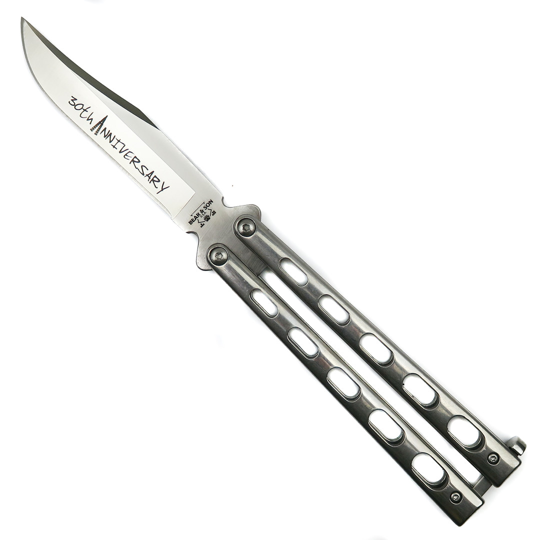 Bear & Son SS14-D2 30th Anniversary Stainless Steel Balisong Butterfly Knife, Polished D2 Blade