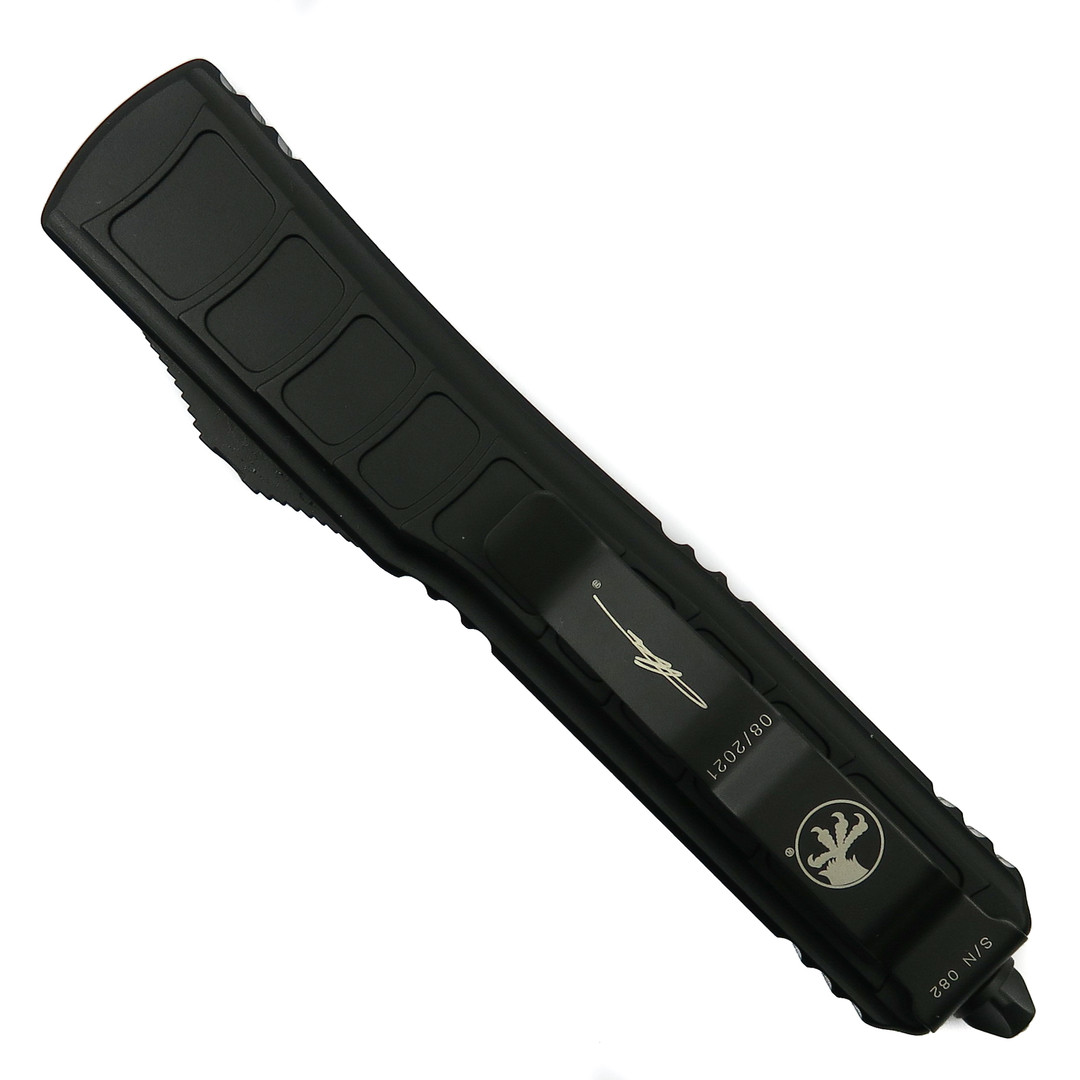 Microtech Signature Series Ultratech II OTF Knife, Black Dagger Blade, Clip View