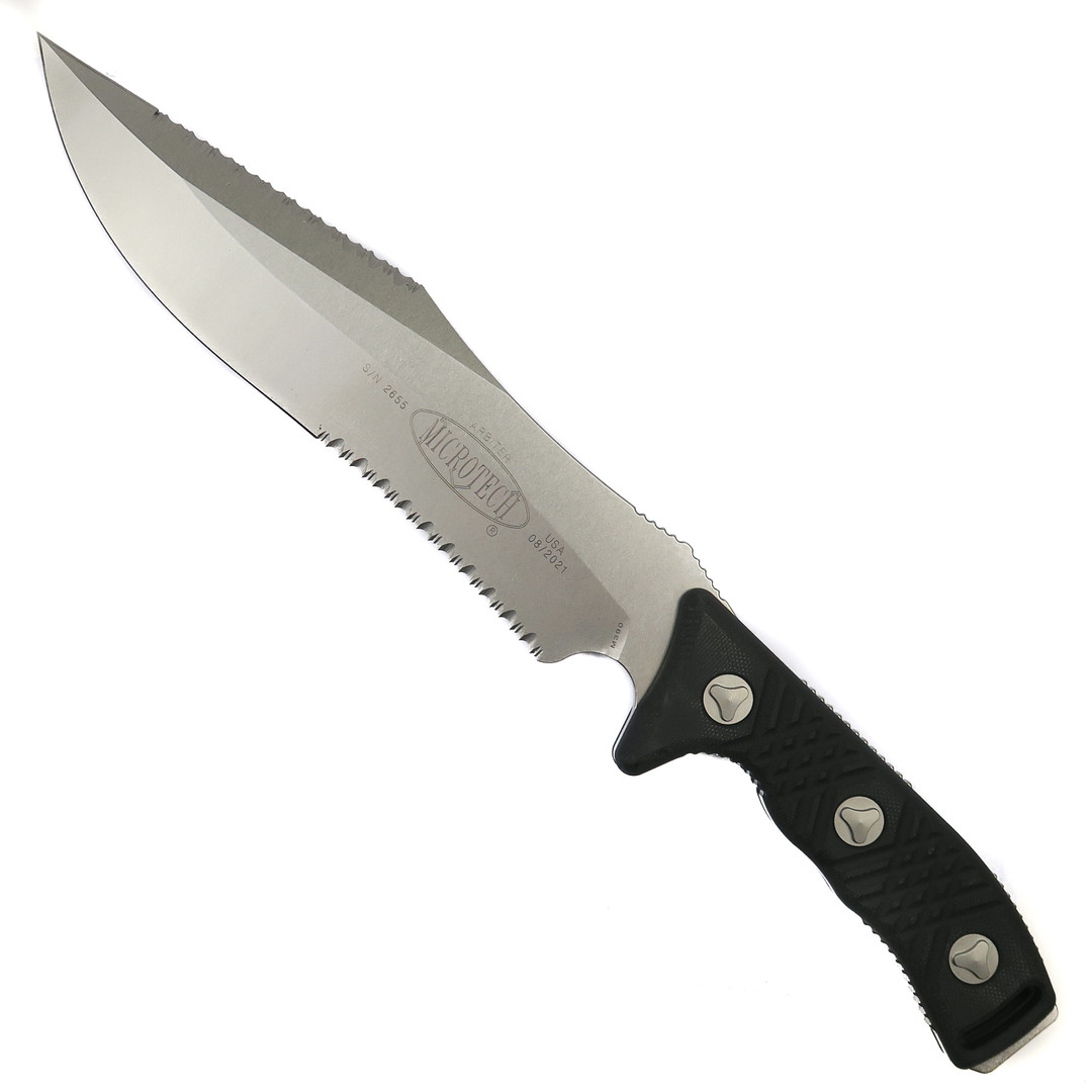 Microtech Arbiter Fixed Blade Knife, Stonewash Serrated Blade