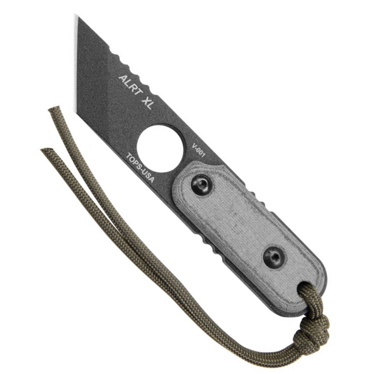 TOPS Knives Micarta ALRT XL 03 Large Neck Knife, Tanto Black Blade