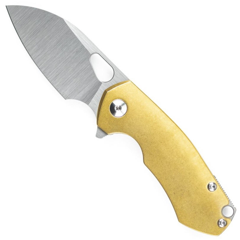 GiantMouse Brass ACE Riv Framelock Knife, Elmax Satin Blade | BladeOps