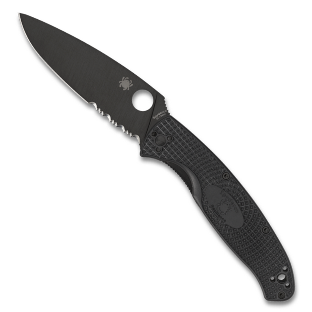 Spyderco C142PSBBK Resilience Folder Knife, Black Oxide Combo Blade 