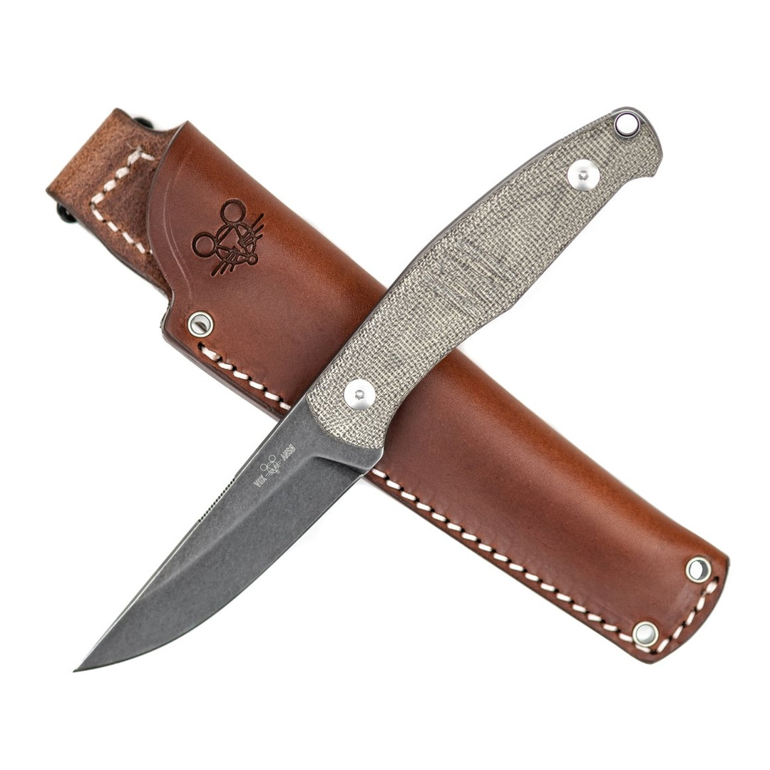 GiantMouse GMF2 Green Canvas Micarta Fixed Knife, N690 PVD Blade, On Sheath