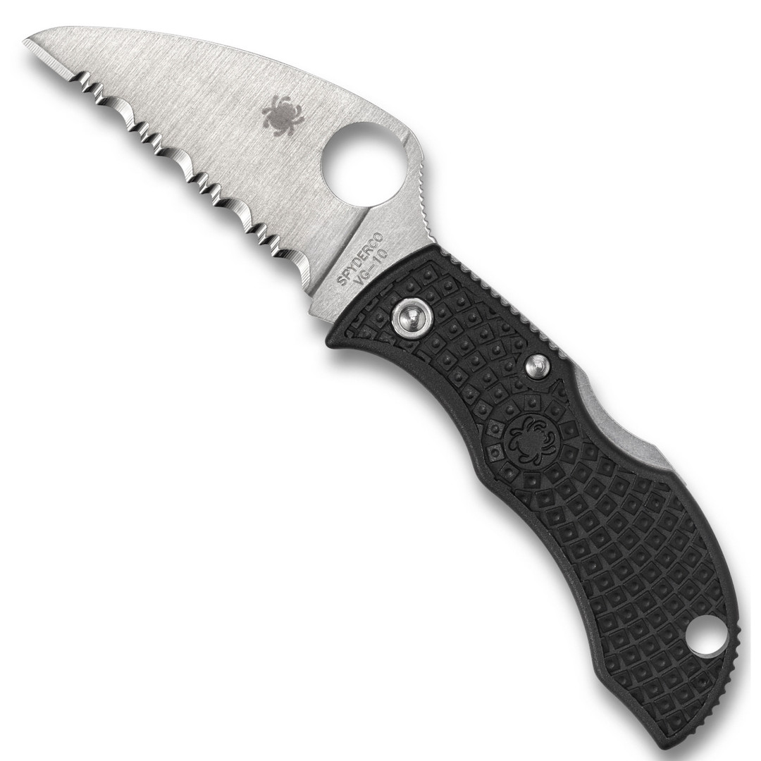 Spyderco Manbug Black Knife, Wharncliffe Serrated Blade