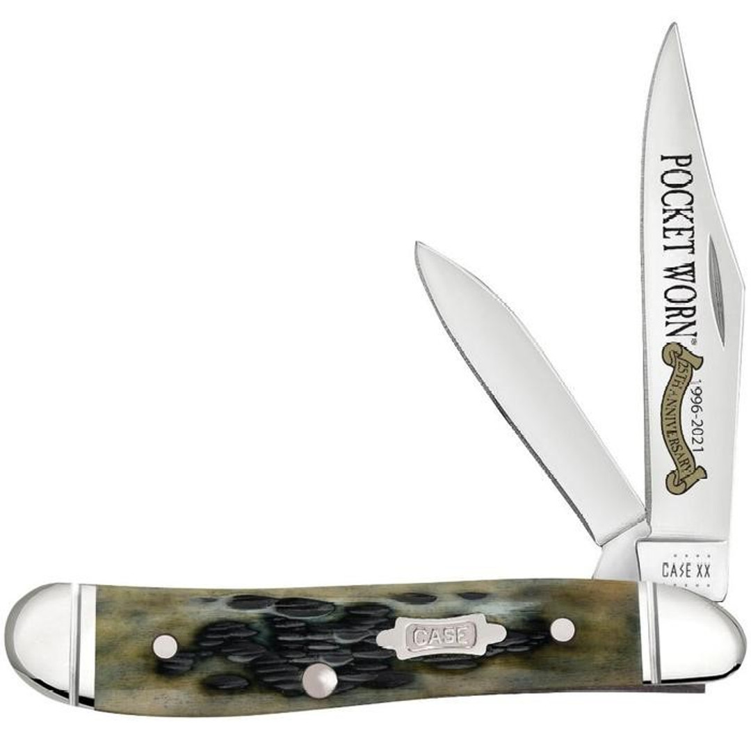 Case Pocket Worn Olive Green Bone Peach Seed Jig Peanut Knife