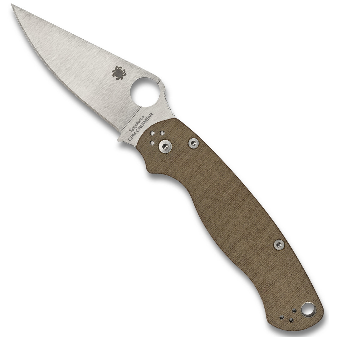 Spyderco Brown Micarta Paramilitary 2 Folder Knife, Cru-Wear Satin Blade