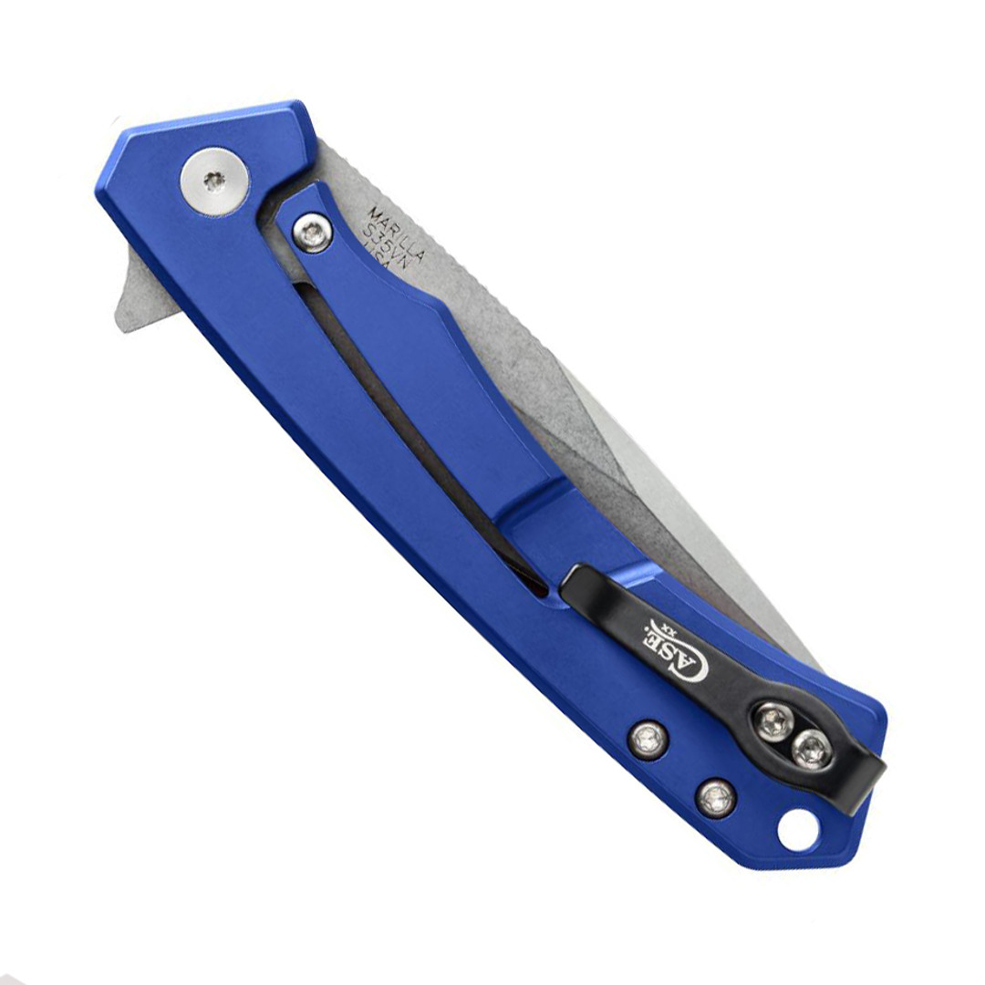 Case Blue Marilla Flipper Knife, S35VN Satin Blade, clip view