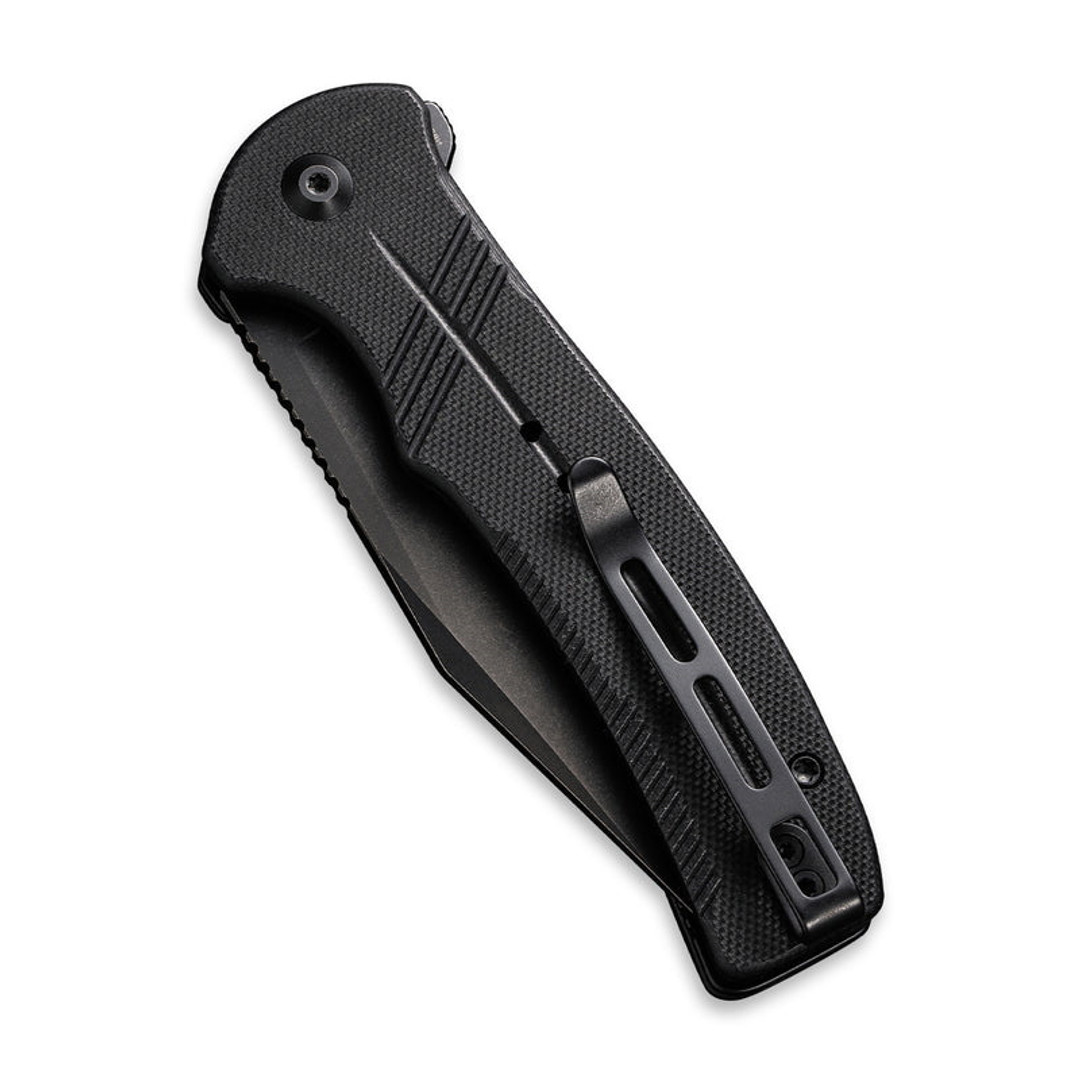 CIVIVI  Black G-10 Cogent Button Lock Flipper Knife, Clip Point Serrated Blade, Clip View