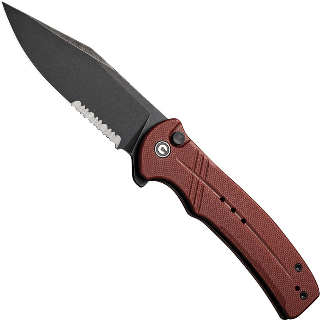 CIVIVI  Burgundy G-10 Cogent Button Lock  Flipper Knife, Clip Point Combo Blade