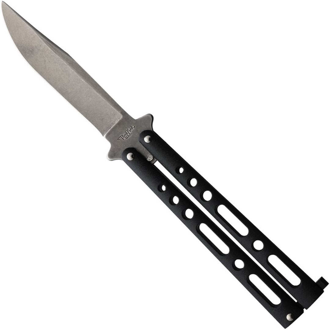 BenchMark Black Butterfly Knife, Stonewash Blade