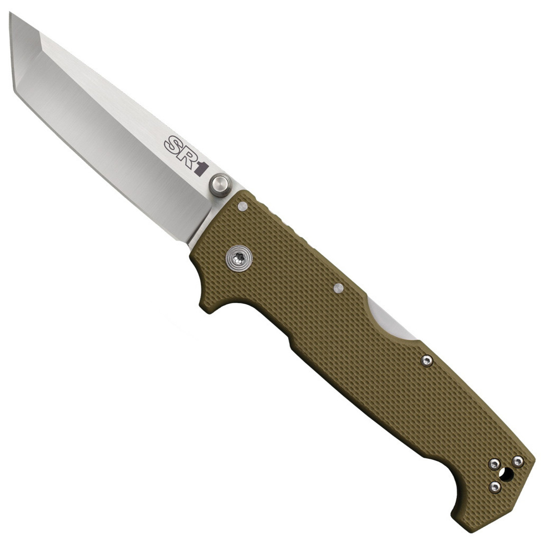Cold Steel OD Green SR1 Tri-Ad Lock Knife, Satin Tanto Point