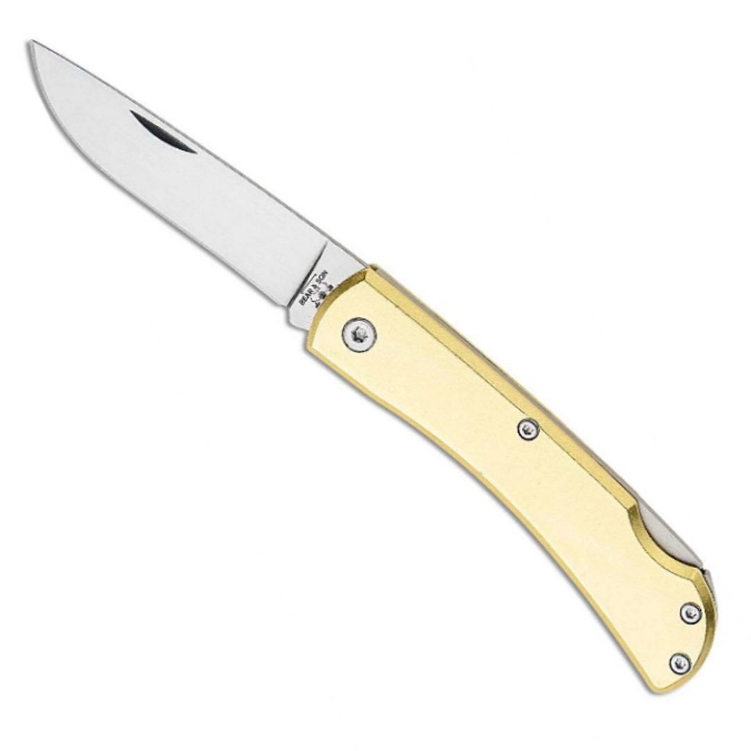Bear & Son Yellow Aluminum Small Locking Farmhand Knife, Drop Point Blade