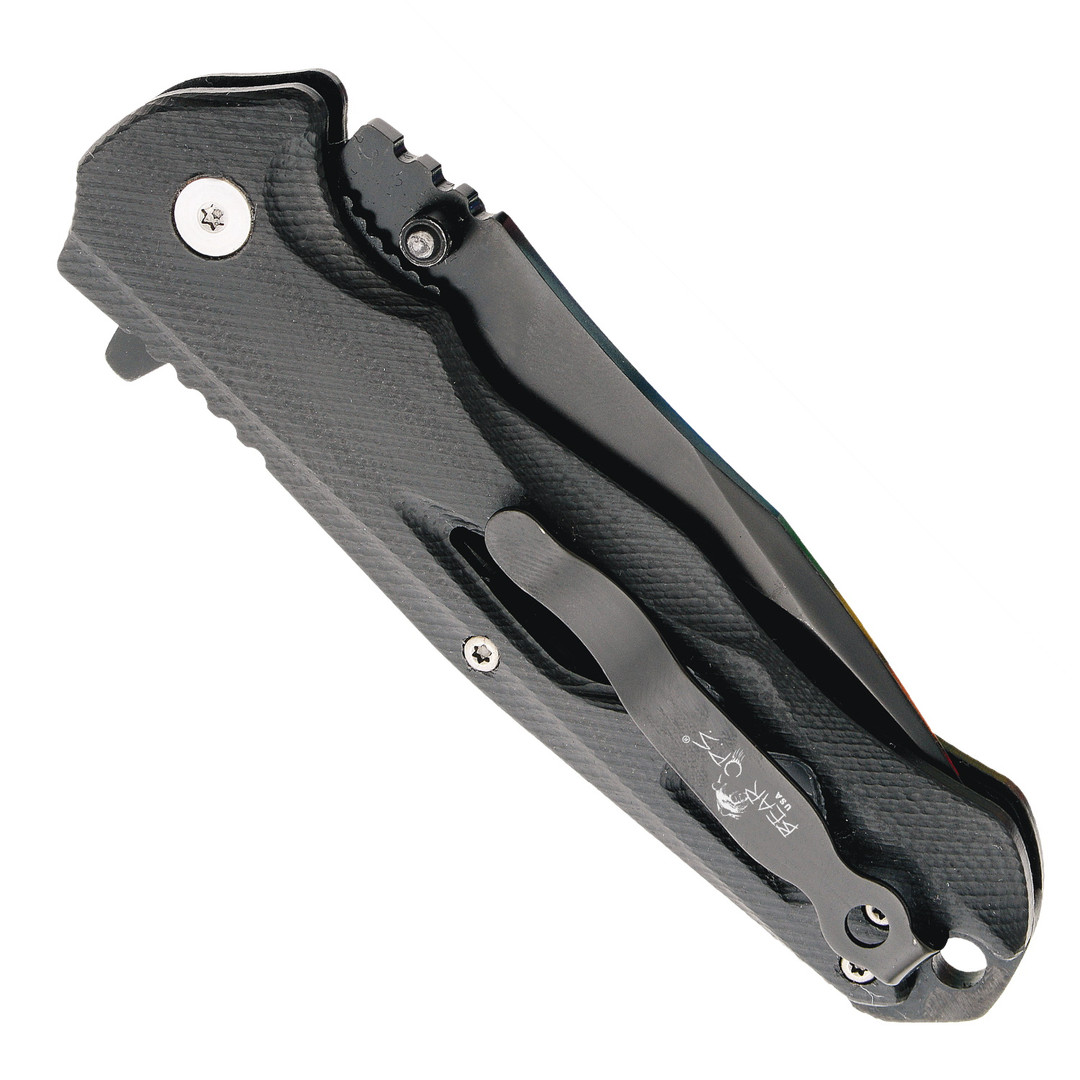 Bear OPS G-10 Handle Flipper Knife, CPM-S35VN Black Blade clip view