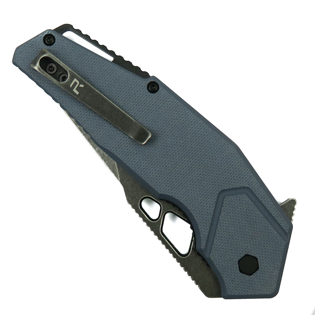 REVO Berserk Carry Gray G-10 REV 2 Frame Lock Knife, Black Stonewash, Clip View