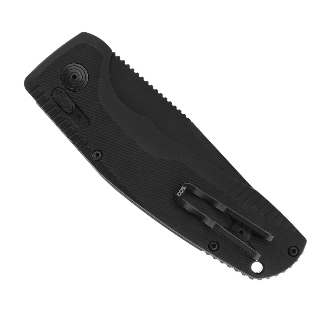 SOG SOG-TAC AU Auto Knife, Black D2 Tanto Blade clip view