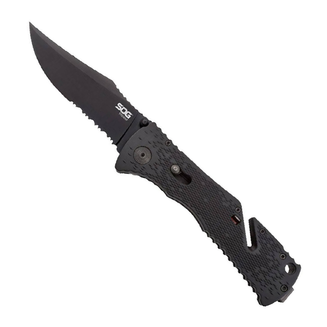 SOG Tactical Trident TF1-CP Knife, Black TiNi Part Serrated Blade 