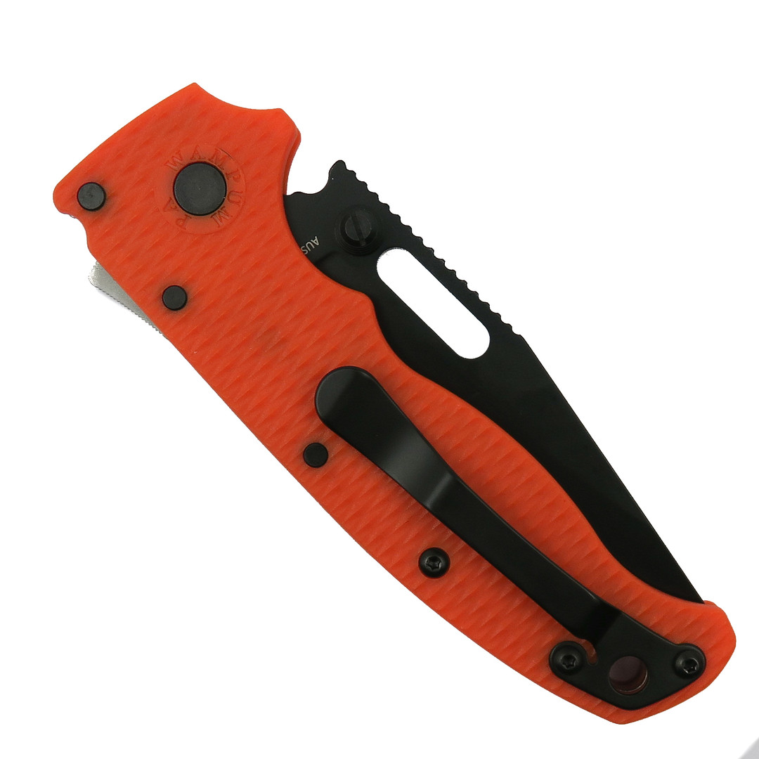 Demko Knives Orange AD20.5 Shark Lock, Black Clip Point Blade, Clip View