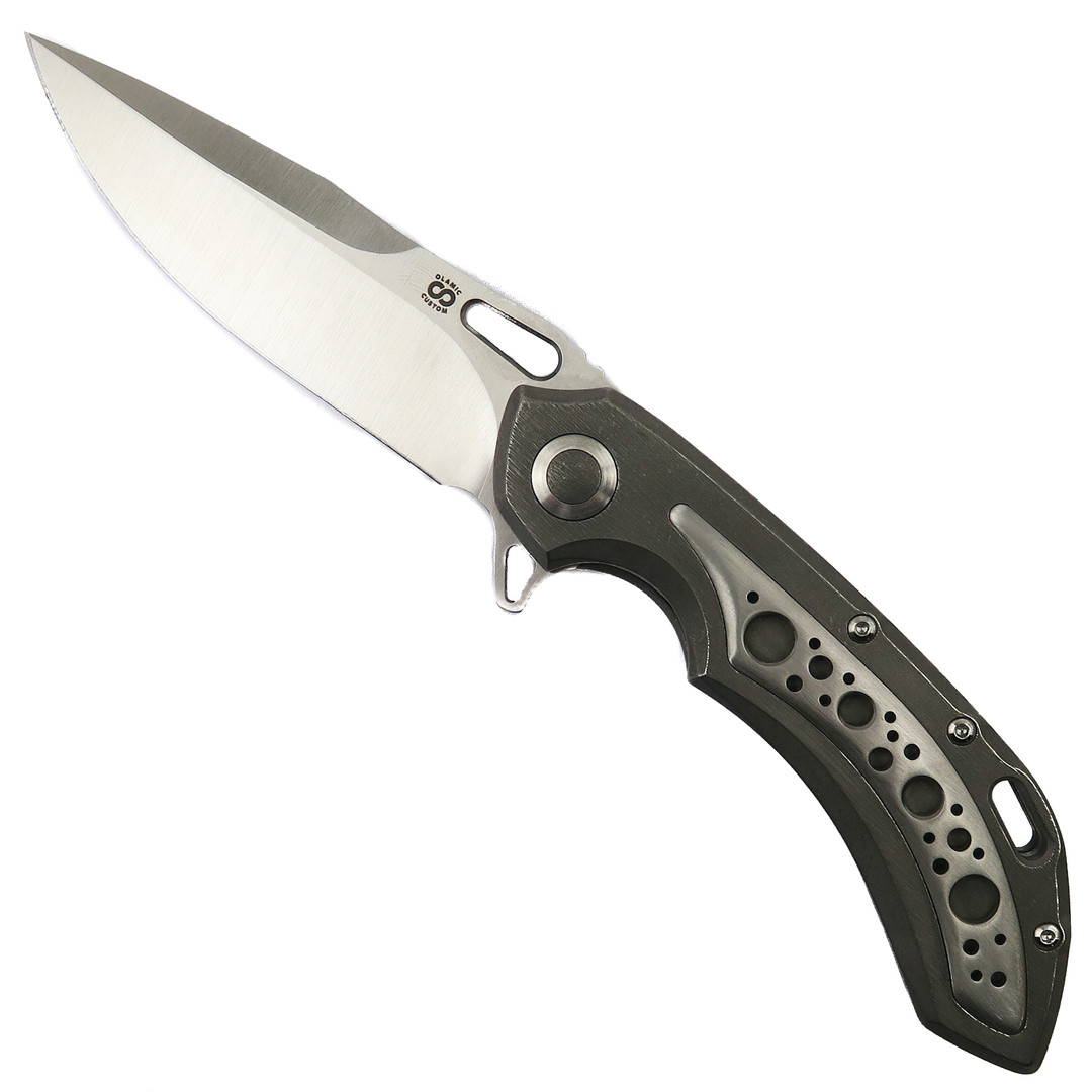 Olamic Cutlery Kinetic Mist Titanium Inlay Wayfarer 247 Knife, Satin Drop Point Blade