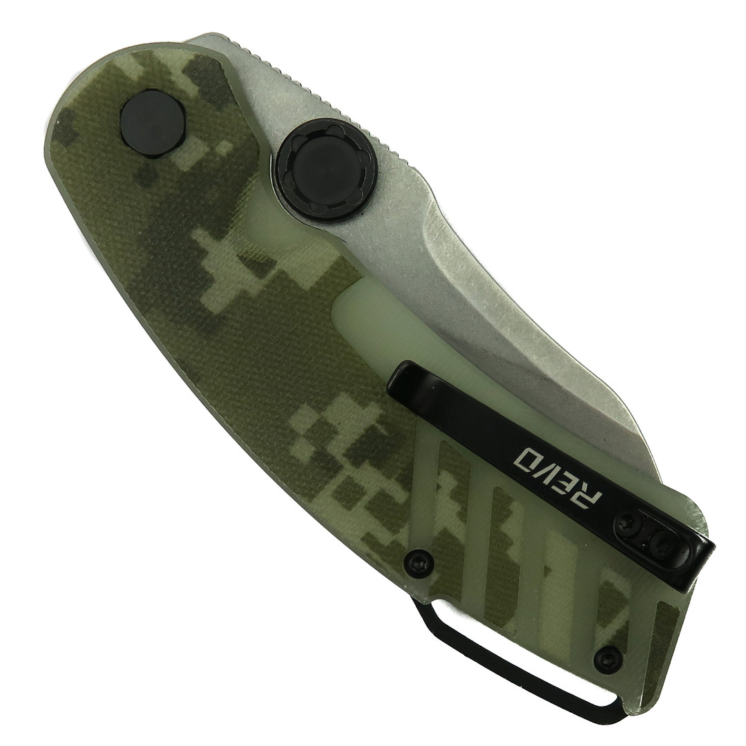 REVO Camo G-10 Recoil Rapid Assist Knife, Stonewash Blade, Clip View