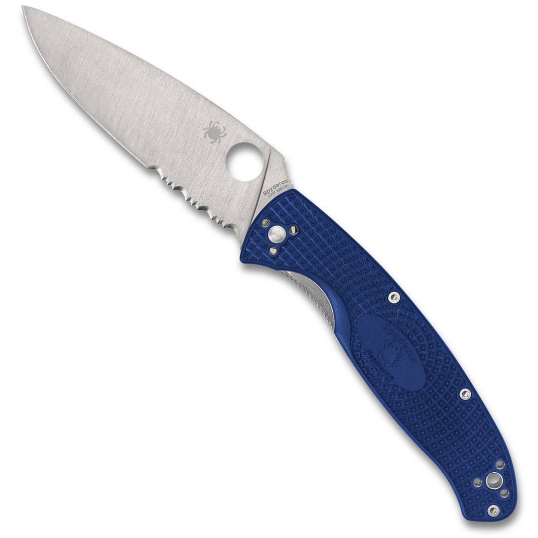Spyderco Blue Resilience Lightweight Folder Knife, Combo Satin Blade