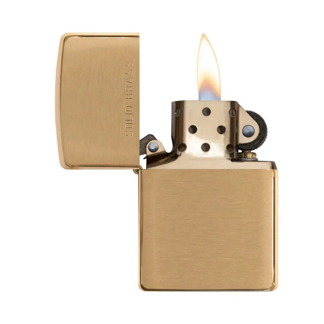 Zippo Regular Brush Finish Solid Brass, Zippo 204 open view