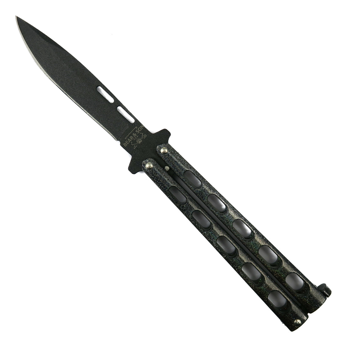 Bear & Son 4" Galaxy Balisong Butterfly Knife, Black Powder Coated Blade 