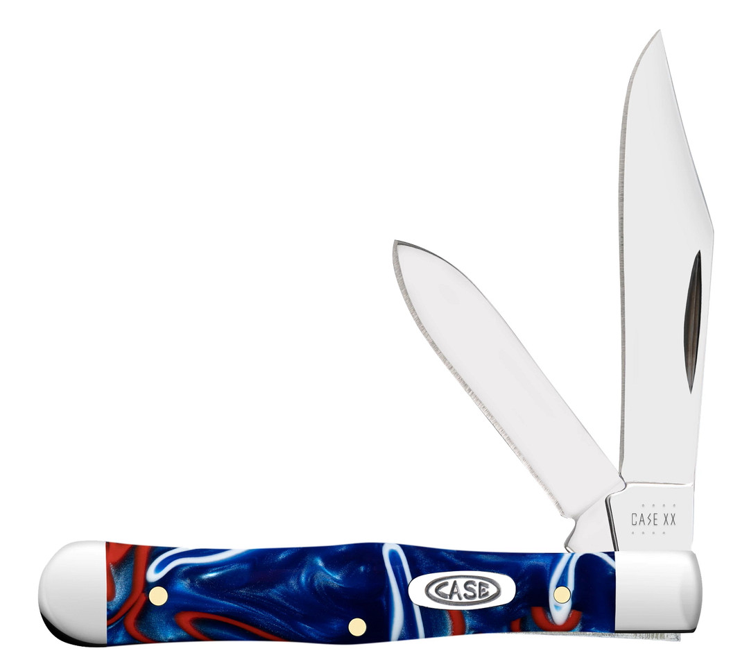 Case Patriotic Kirinite Smooth Small Swell Center Jack Folder Knife, Mirror Polish Blade