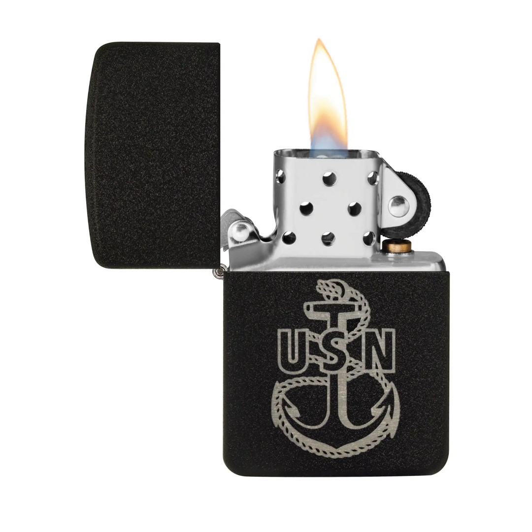 Zippo 28582 US Navy Lighter, Zippo 49318, open view