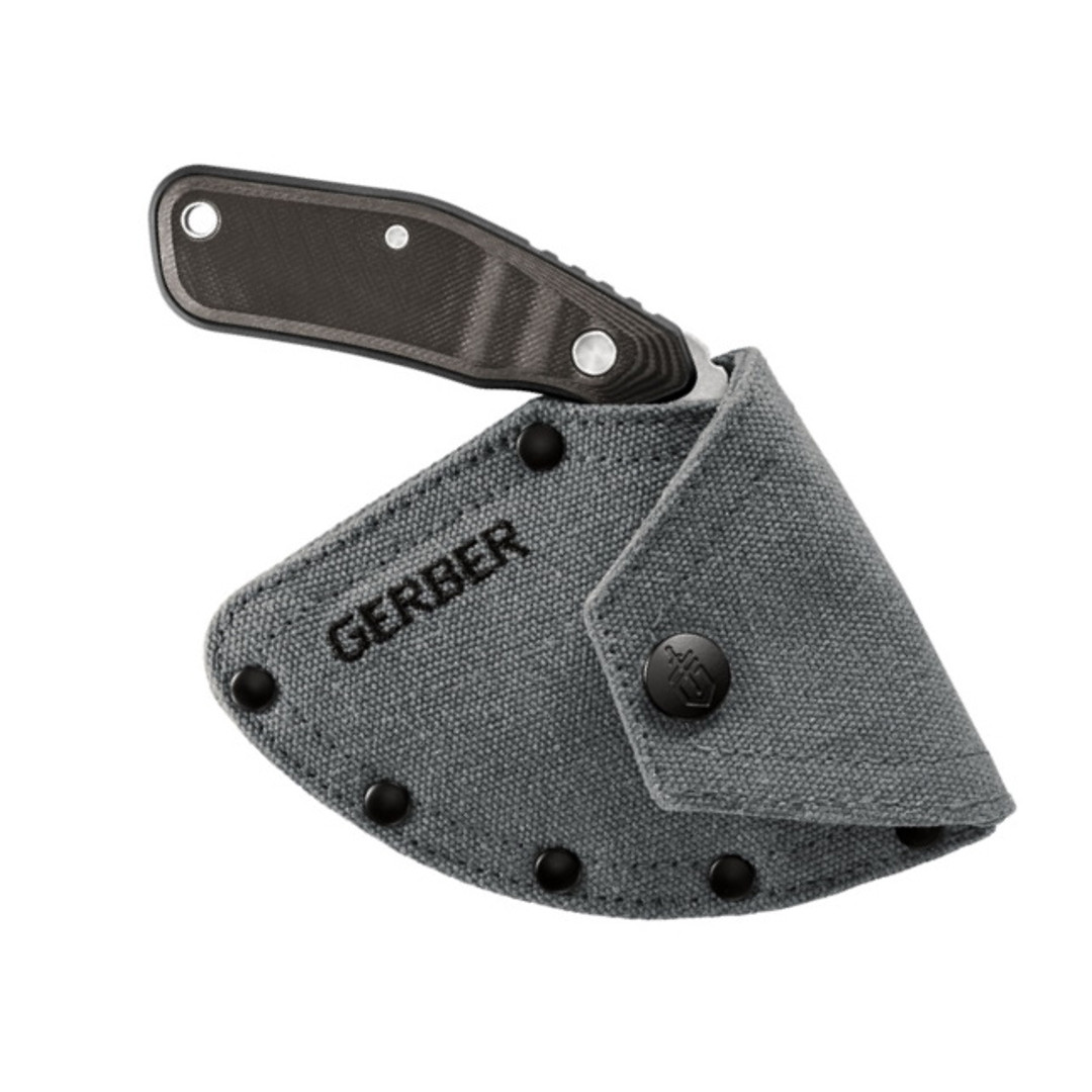 Gerber Downwind Ulu Fixed Blade Knife, Satin Blade, sheath view