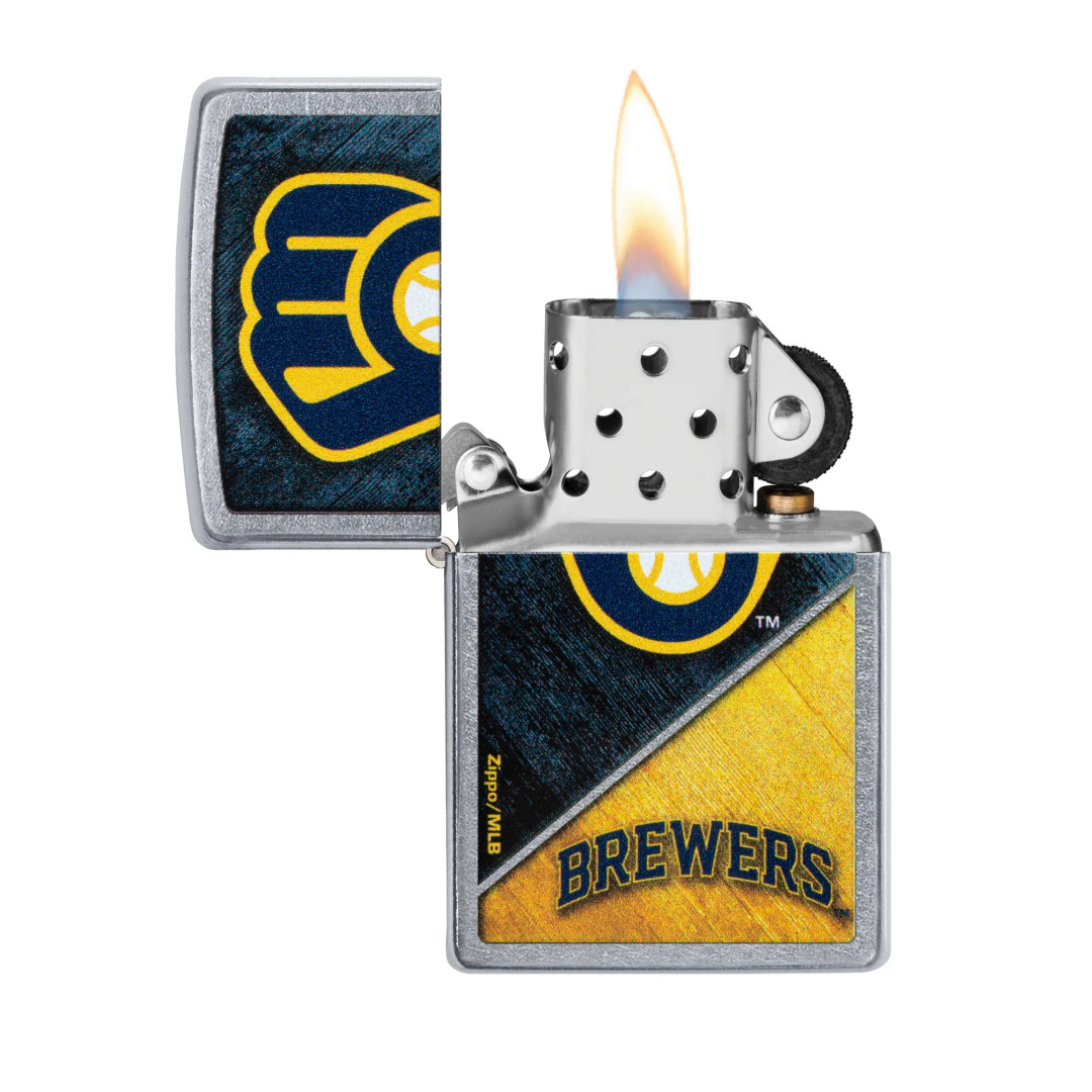 Zippo 207 MLB Milwaukee Brewers Lighter, open view