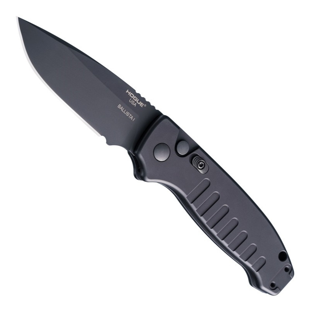 Hogue Knives Black Ballista  Auto Knife, Black Drop Point Blade