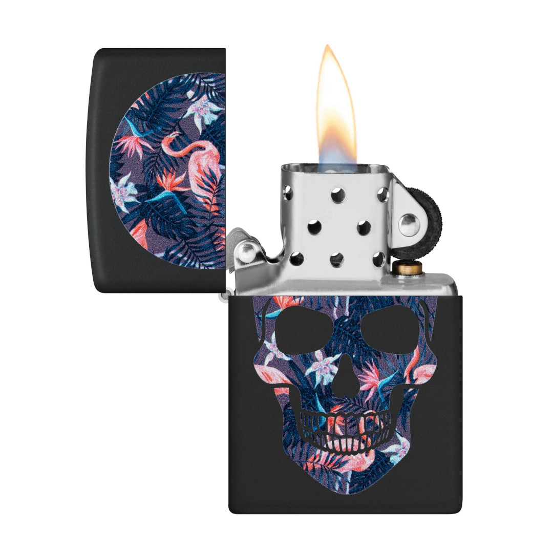 Zippo 218 Flamingo Skull Design Lighter, open view