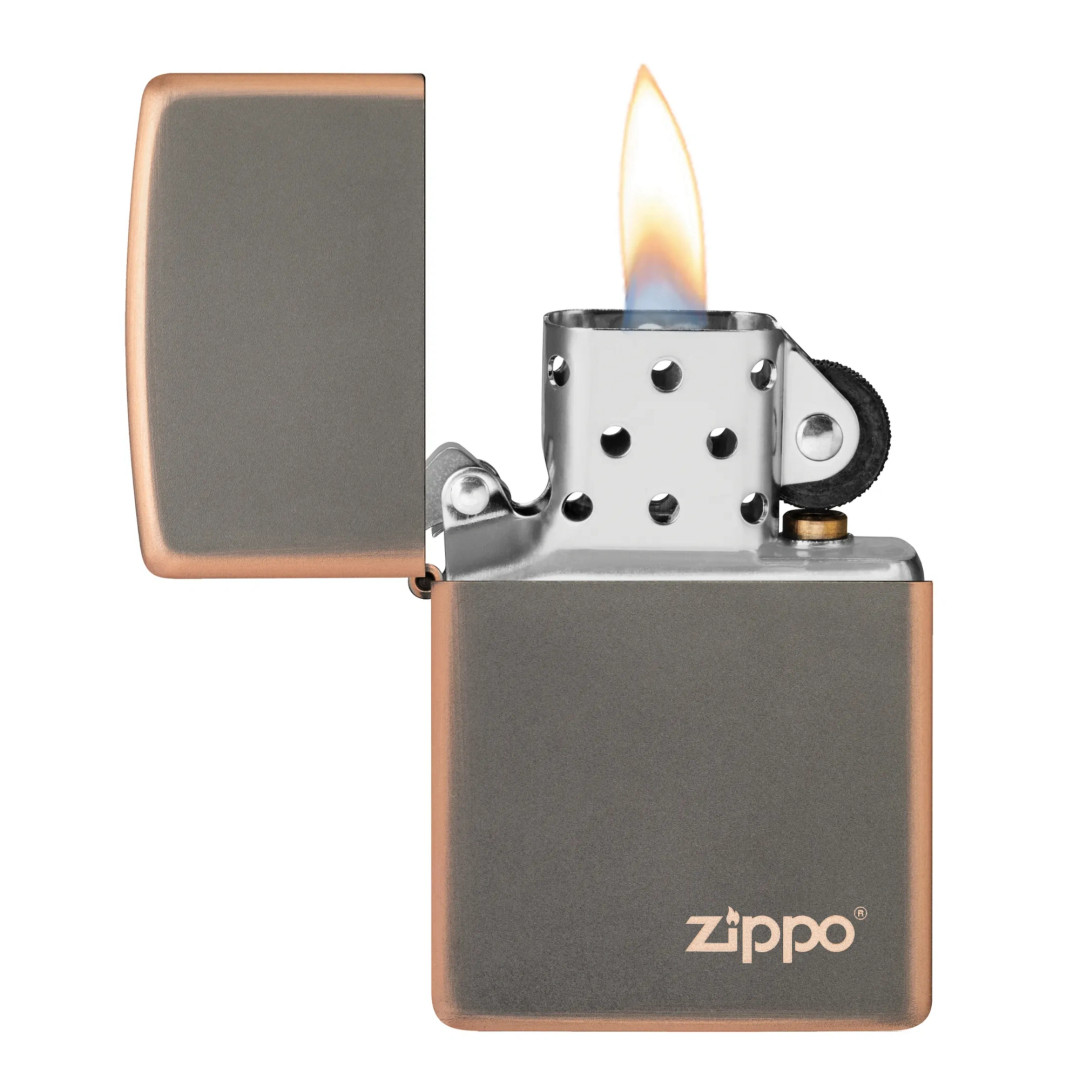 Zippo 49839 Rustic Bronze Zippo Lasered Brass, open view