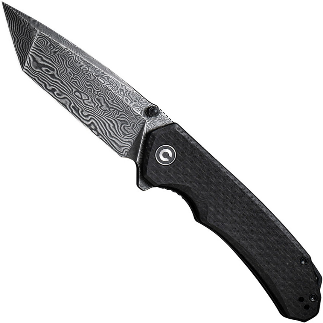 CIVIVI Black Brazen Linerlock Flipper Knife , Damascus Tanto Blade