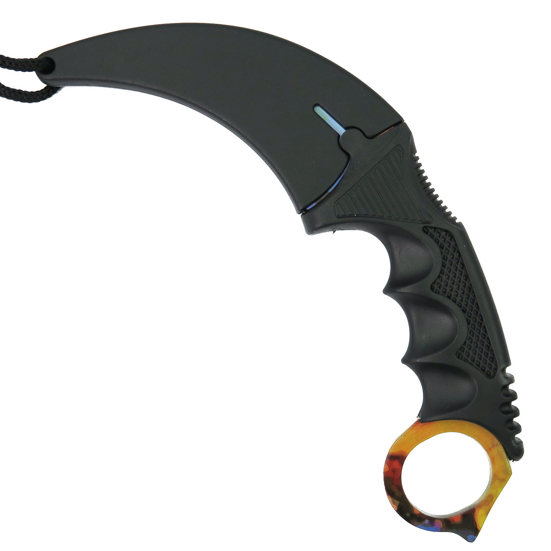 The Archimedes Claw Karambit, Yellow, Blue Mix Blade, sheath view