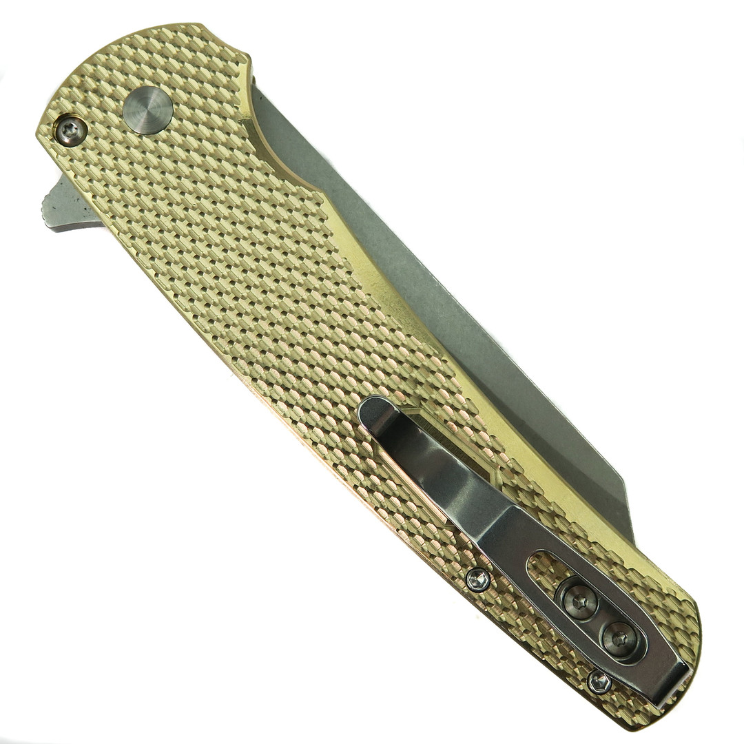 Pro-Tech Bronze Textured Malibu Flipper Knife, Stonewash Tanto
