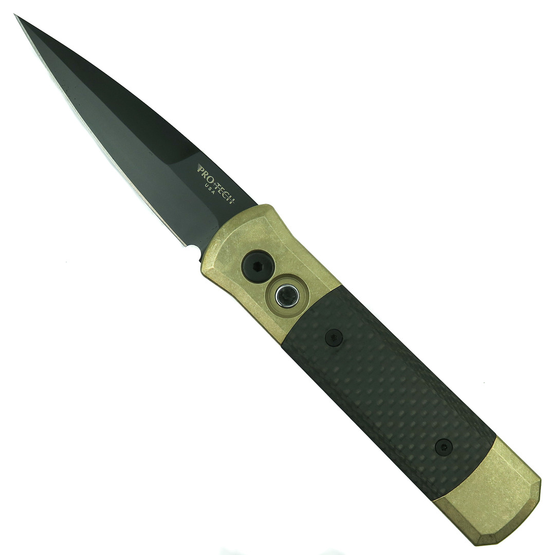 Pro-Tech 7115 Bronze Aluminum Godson Auto Knife, Black Blade