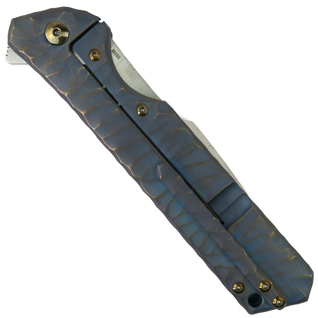 Olamic Cutlery Titanium Seabed Rainmaker Flipper Knife, Satin Harpoon Blade, Back View