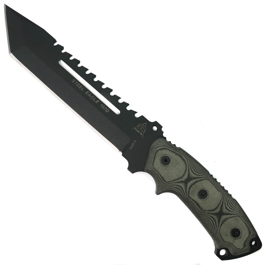 TOPS SE107D Micarta Tanto Fixed Blade Knife, 1095 Carbon Acid Rain Blade