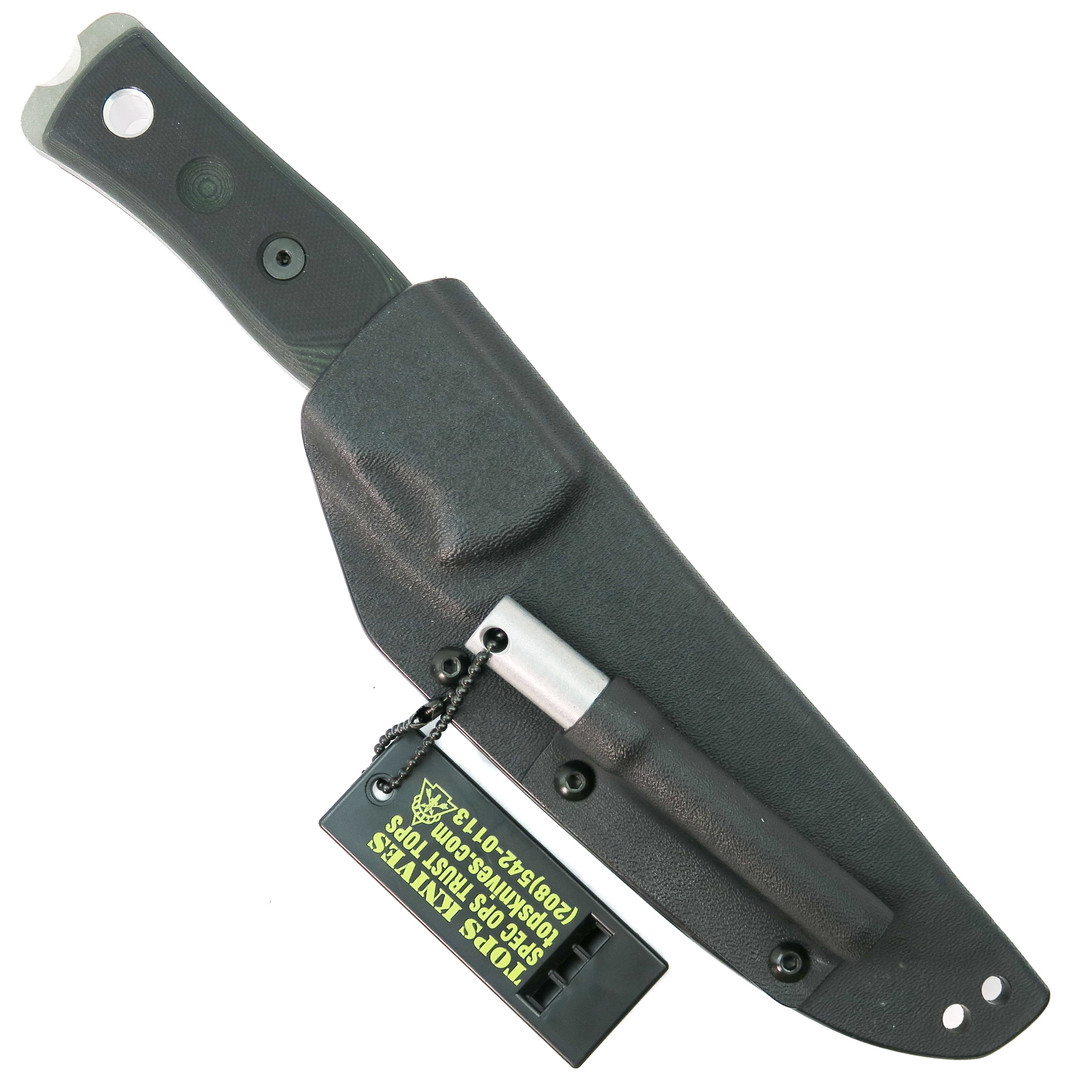 TOPS Knives Green & Black BOB Brothers of Bushcraft Fieldcraft Knife, Sheath View