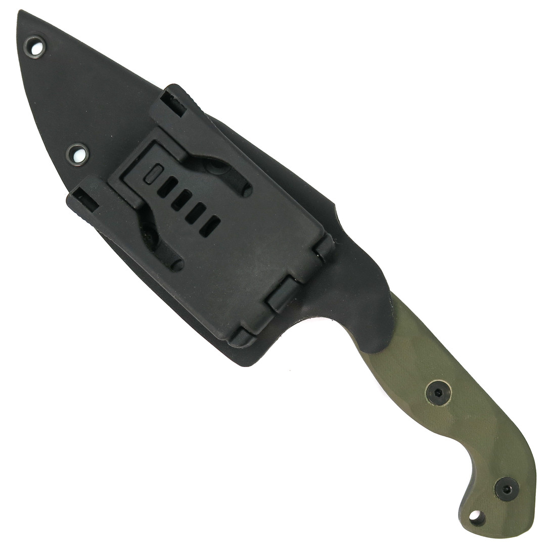 Stroup Knives TU1 OD Green G10 Fixed Blade Knife, Sheath Back View