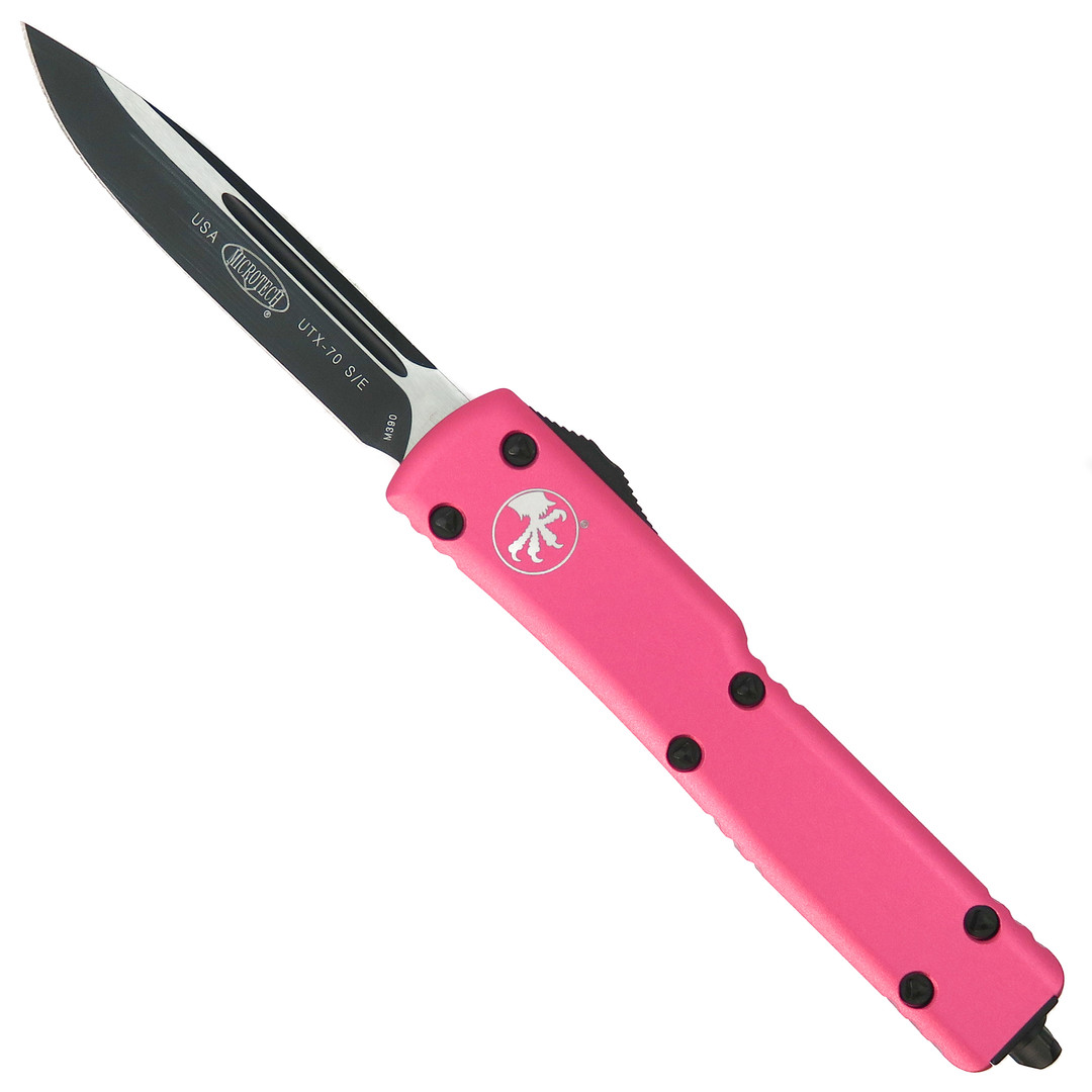 Microtech Pink UTX70 OTF Knife, Black Blade