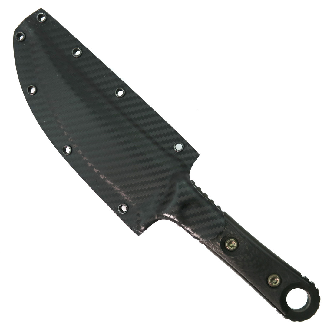 Microtech Signature Series 200-1DLCCFS Carbon Fiber Fixed Blade Knife, DLC Blade, Sheath View