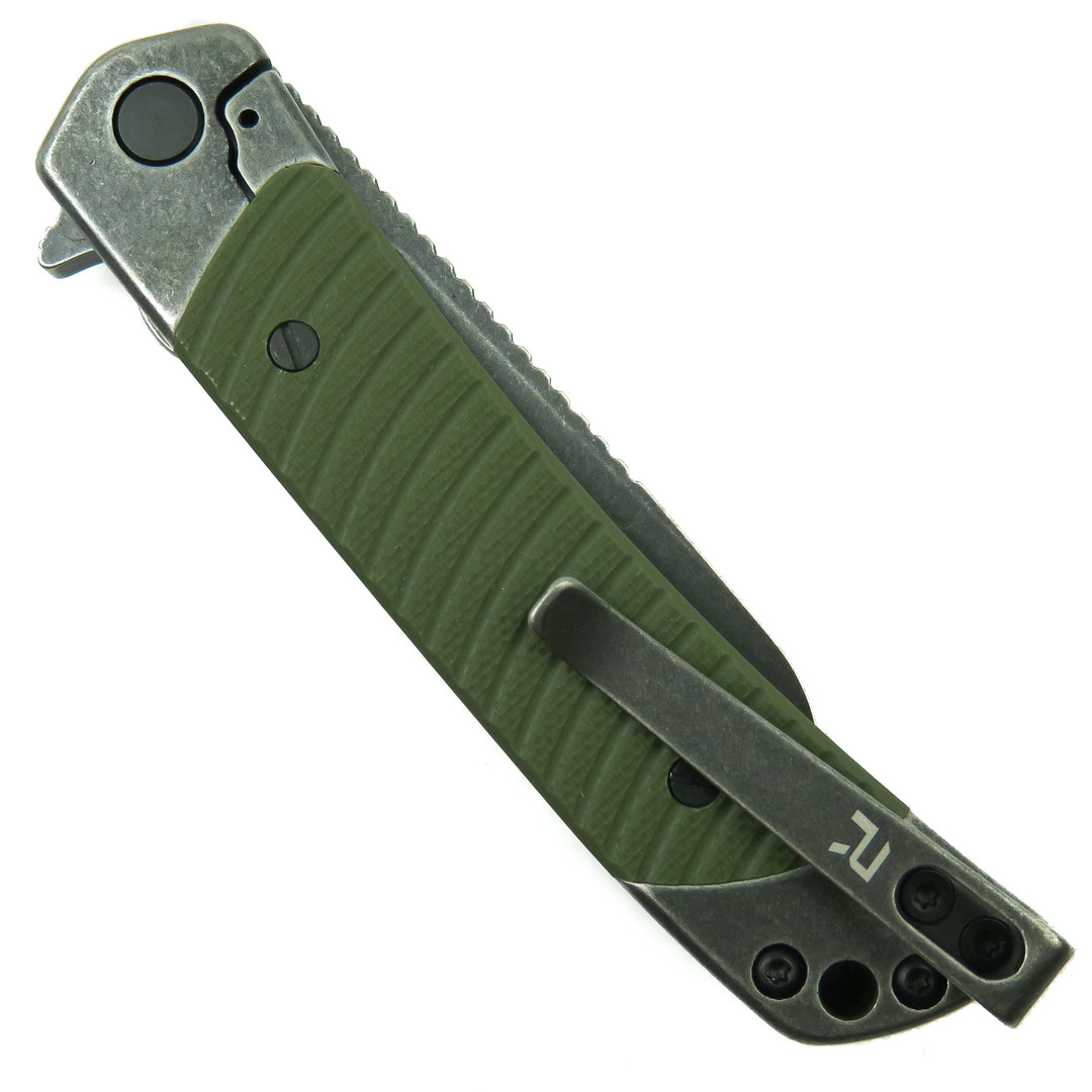 REVO Duo Green Sheepsfoot Liner Lock Knife, Clip View