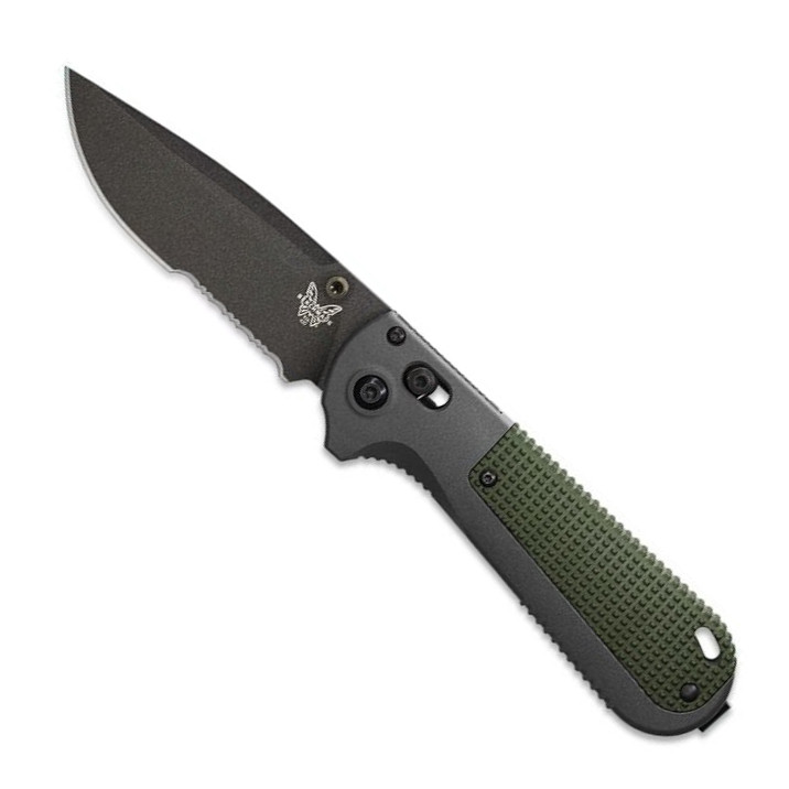 Benchmade Redoubt AXIS Gray and Green Grivory Folding Knife, Combo Blade