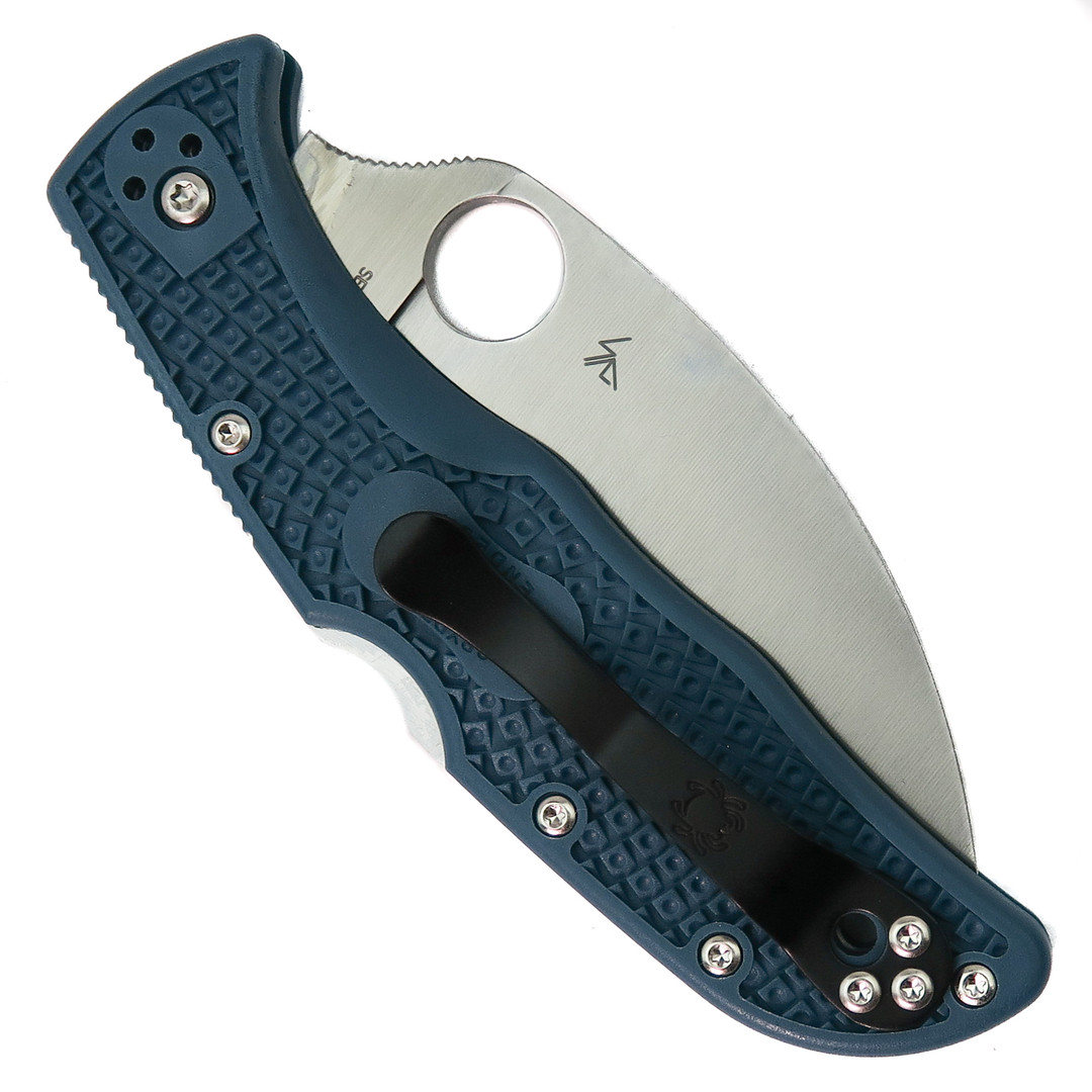 Spyderco Blue Endela Lightweight Folder Knife, Satin K390 Wharncliffe Blade, Clip View