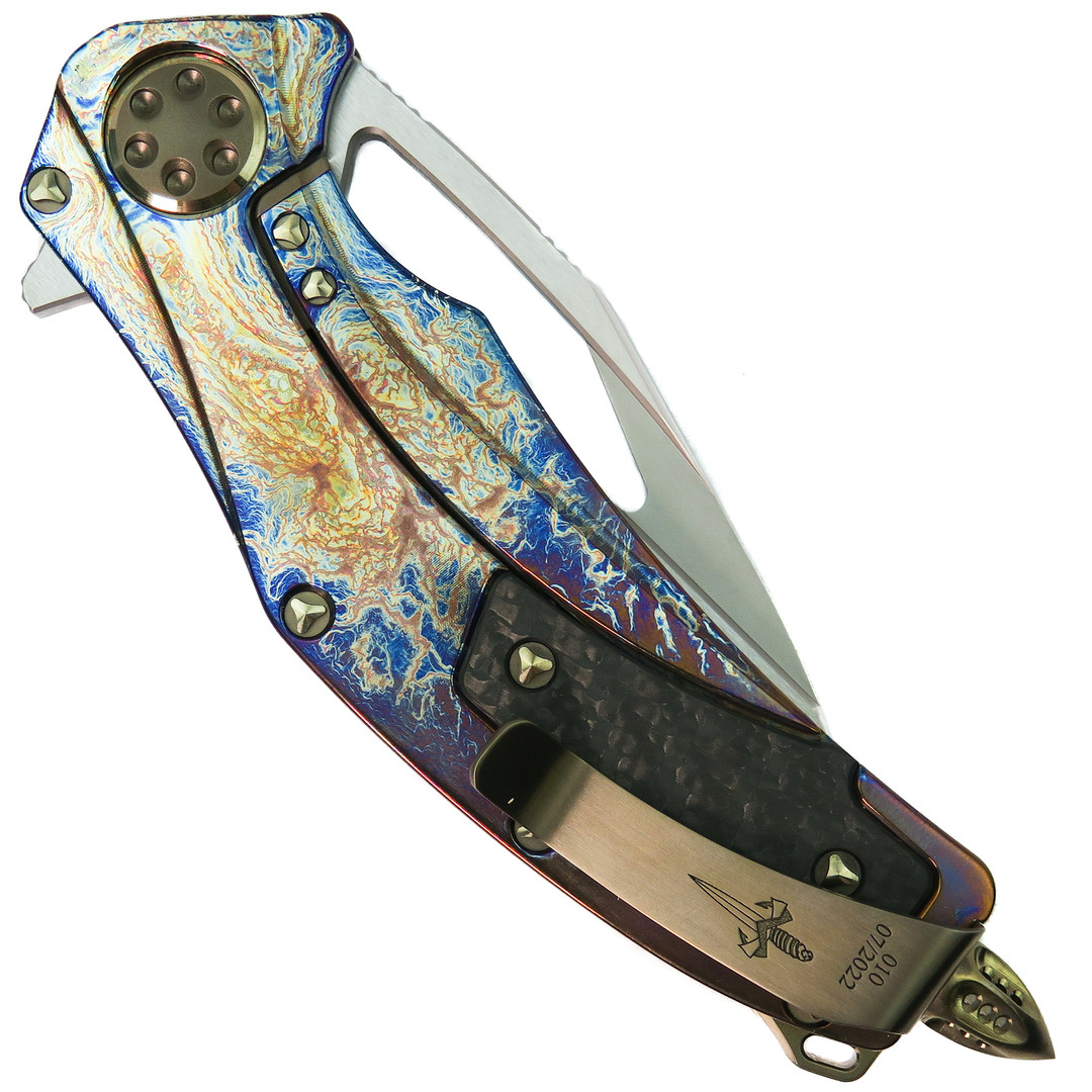 Marfione Custom Matrix R Galactic Acid Flipper Knife, Mirror Polish Blade, Clip View