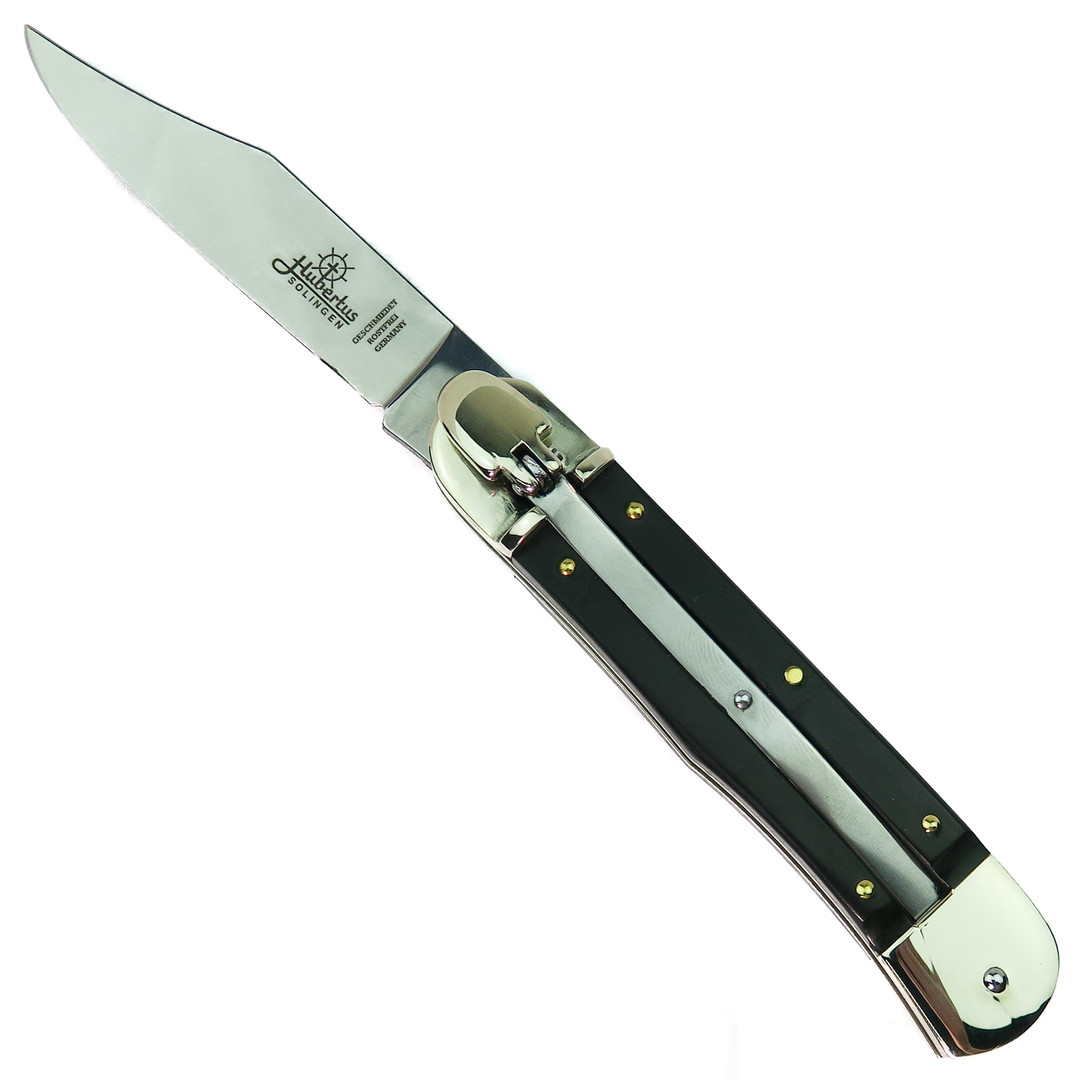 Hubertus Solingen Large Springer Wood Leverlock Knife, Clip Point Blade