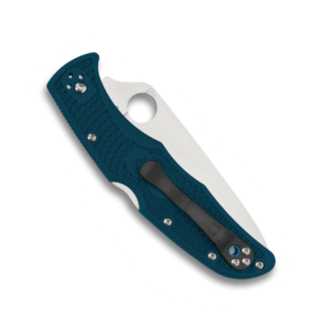 Spyderco C10FSK390 Blue Endura 4 Folder Knife, K390 Satin Blade, Clip View